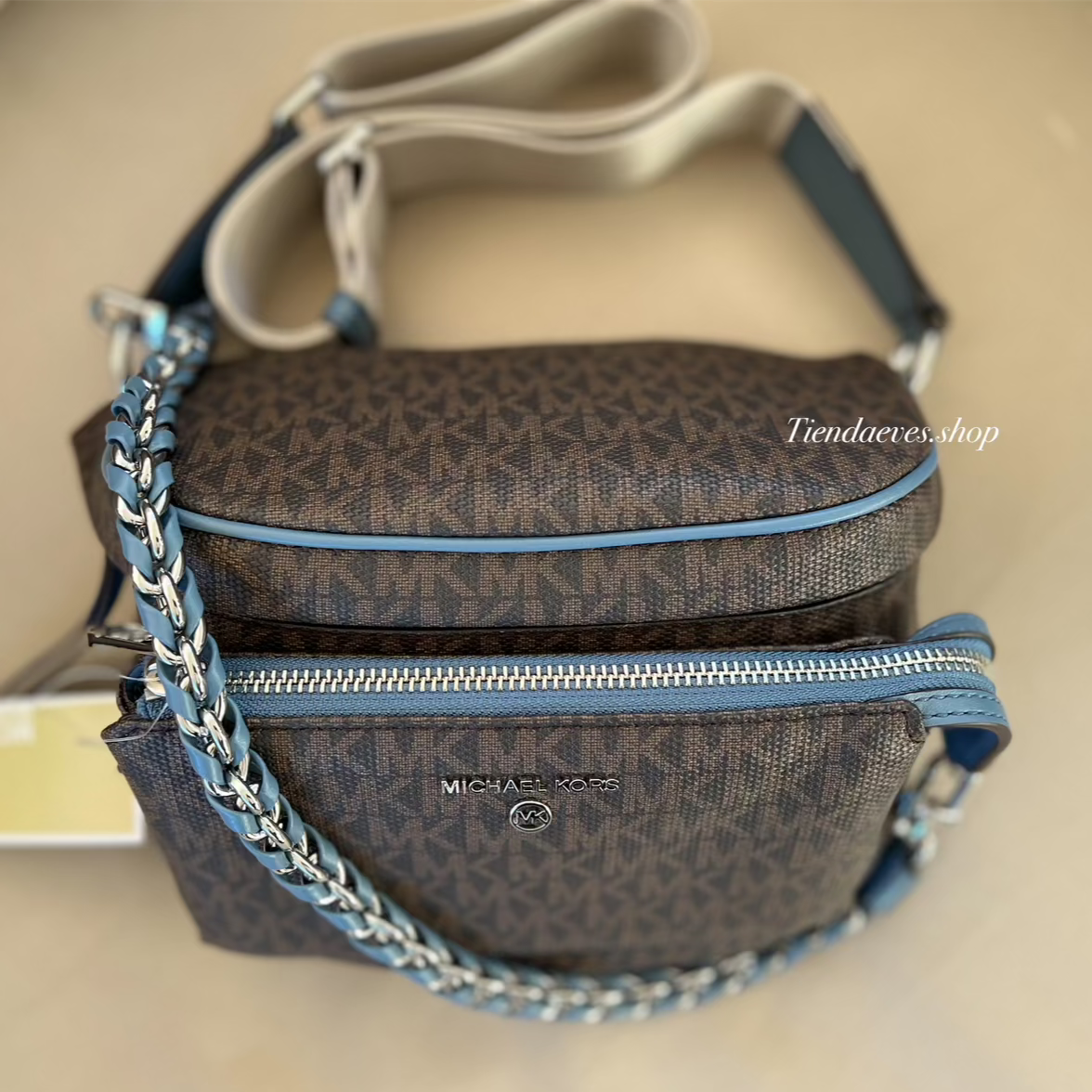 RIÑONERA MICHAEL KORS SLATER MEDIUM LOGO DENIM
